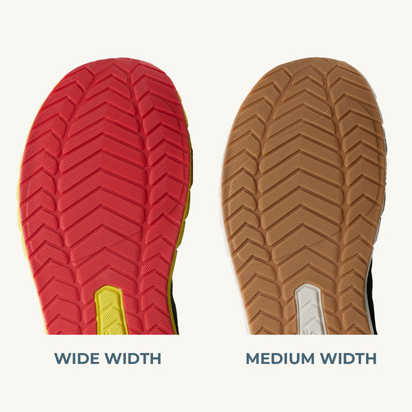 Zenspeed outsole width comparisons: Wide vs. Medium width options.