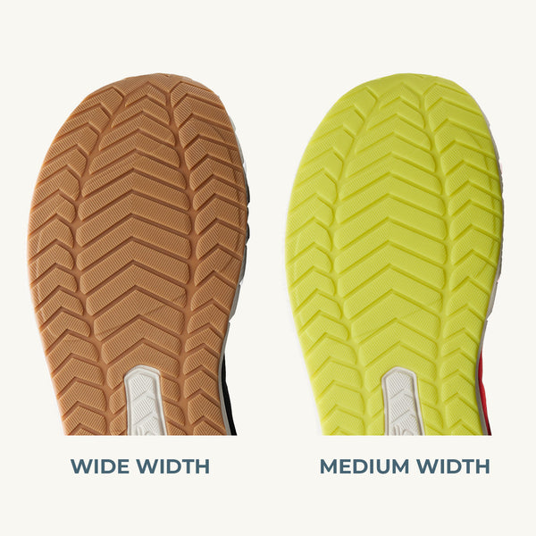 Zenspeed outsole width comparisons: Wide vs. Medium width options.