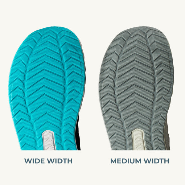 Zenspeed outsole width comparisons: Wide vs. Medium width options.